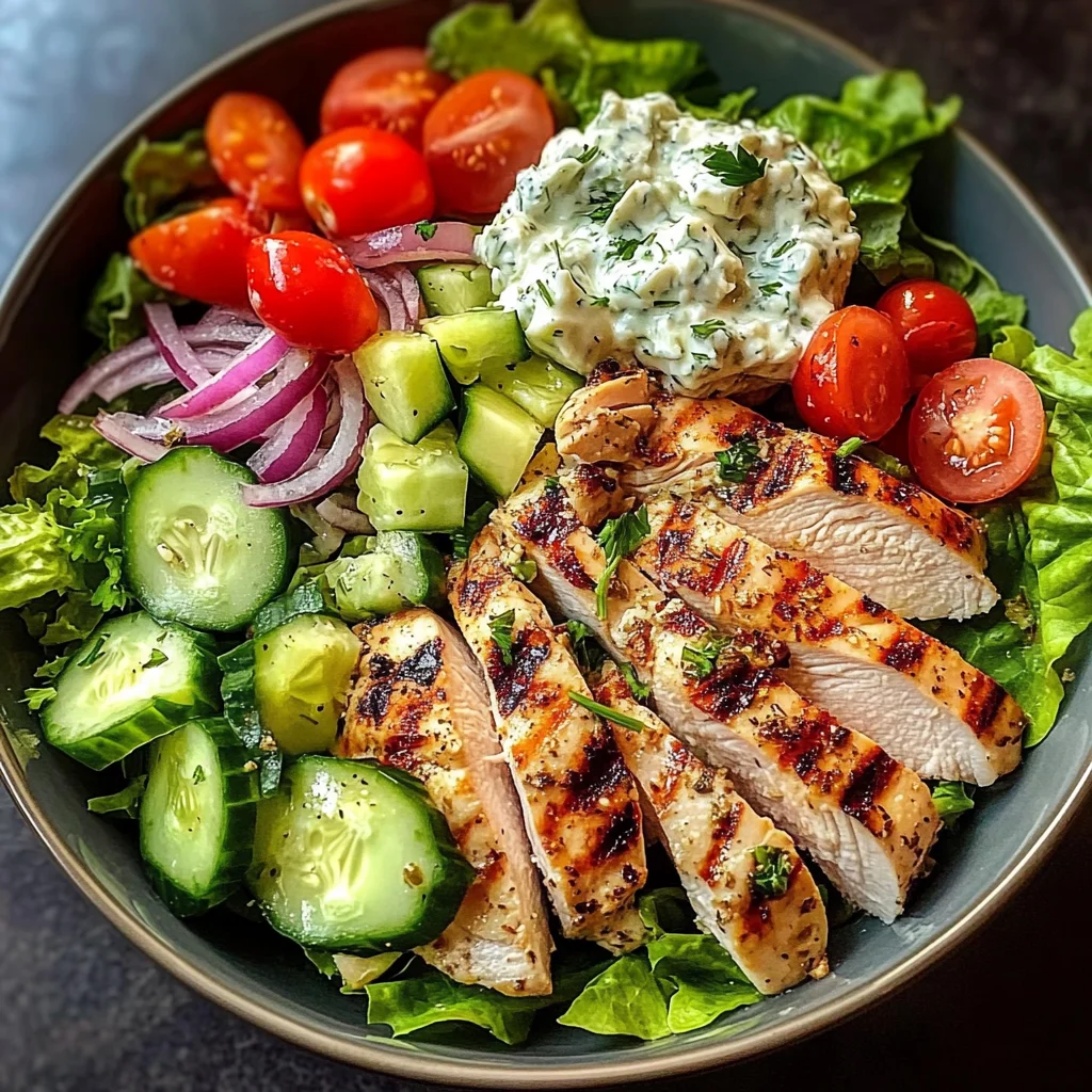Greek Chicken Salad Bowl with Tzatziki & Feta