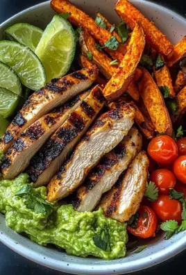 Grilled Chicken Power Bowl with Sweet Potato Fries & Guacamole