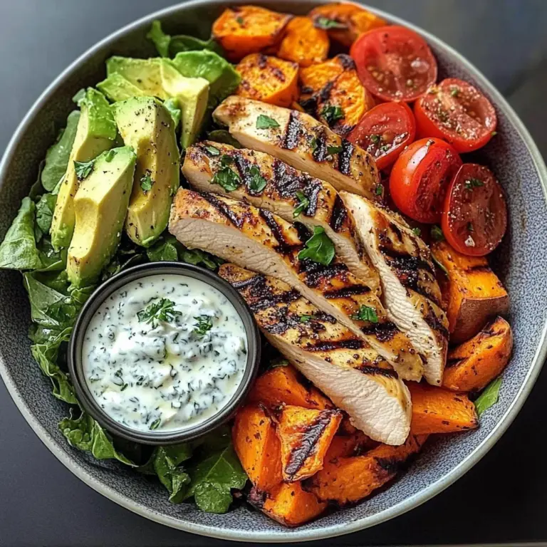 Grilled Chicken Power Plate with Sweet Potatoes & Avocado Salad