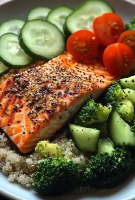 Grilled Salmon Power Plate with Quinoa & Steamed Veggies