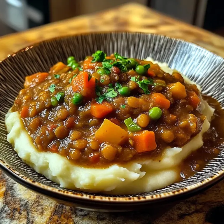 Lentil Stew Over Mashed Potatoes