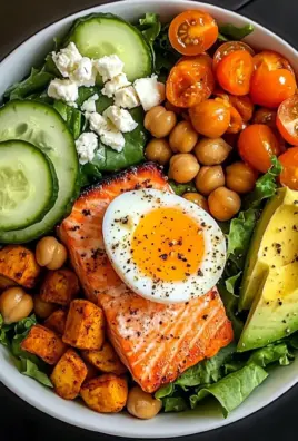 Omega Bowl: Salmon, Jammy Egg & Greens with Chickpeas & Sweet Potato