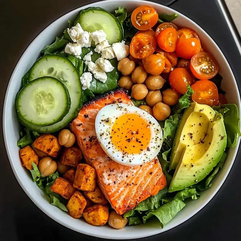 Omega Bowl: Salmon, Jammy Egg & Greens with Chickpeas & Sweet Potato