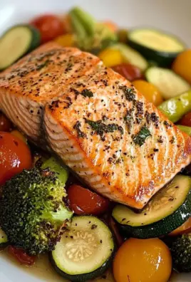 Pan-Seared Salmon with Garlic Veggie Medley