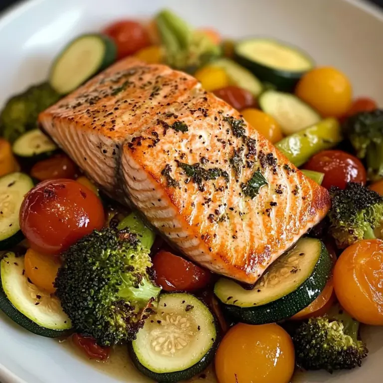 Pan-Seared Salmon with Garlic Veggie Medley