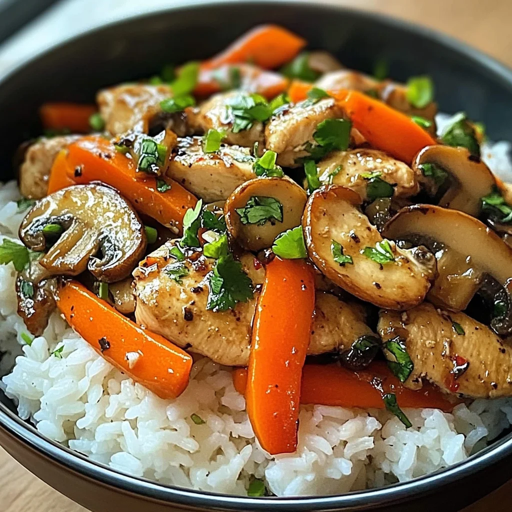 Savory Chicken Stir-Fry with Mushrooms, Carrots & Rice