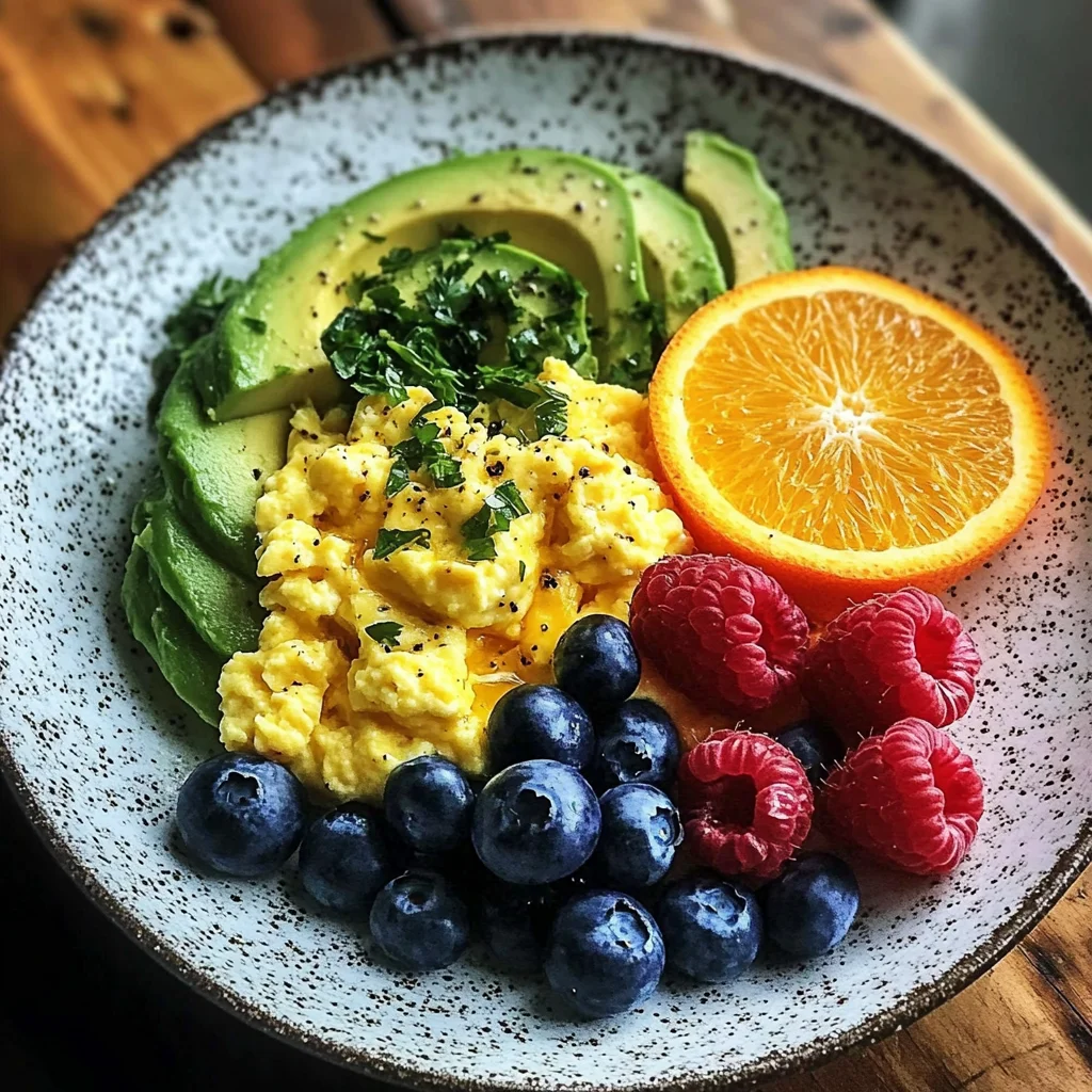 Scrambled Eggs with Avocado and Fresh Berries