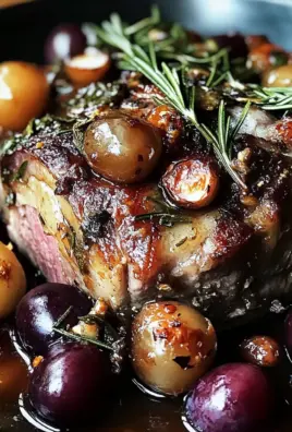 Slow-Roasted Lamb Shoulder with Rosemary, Garlic Cream & Caramelized Grapes
