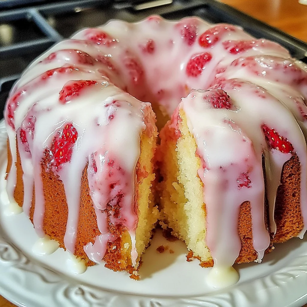 Strawberry Cream Cheese Pound Cake with White Glaze