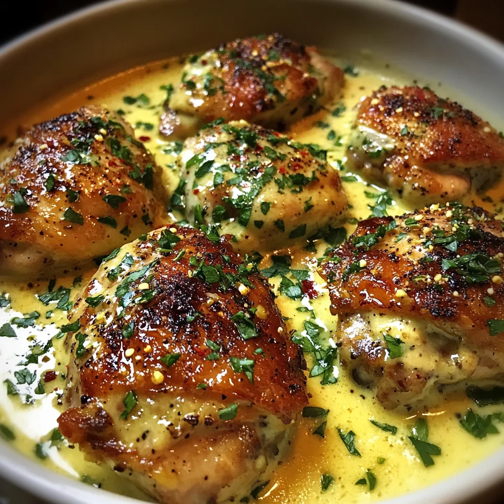 Bobby Flay Chicken Thighs with Creamy Garlic Sauce