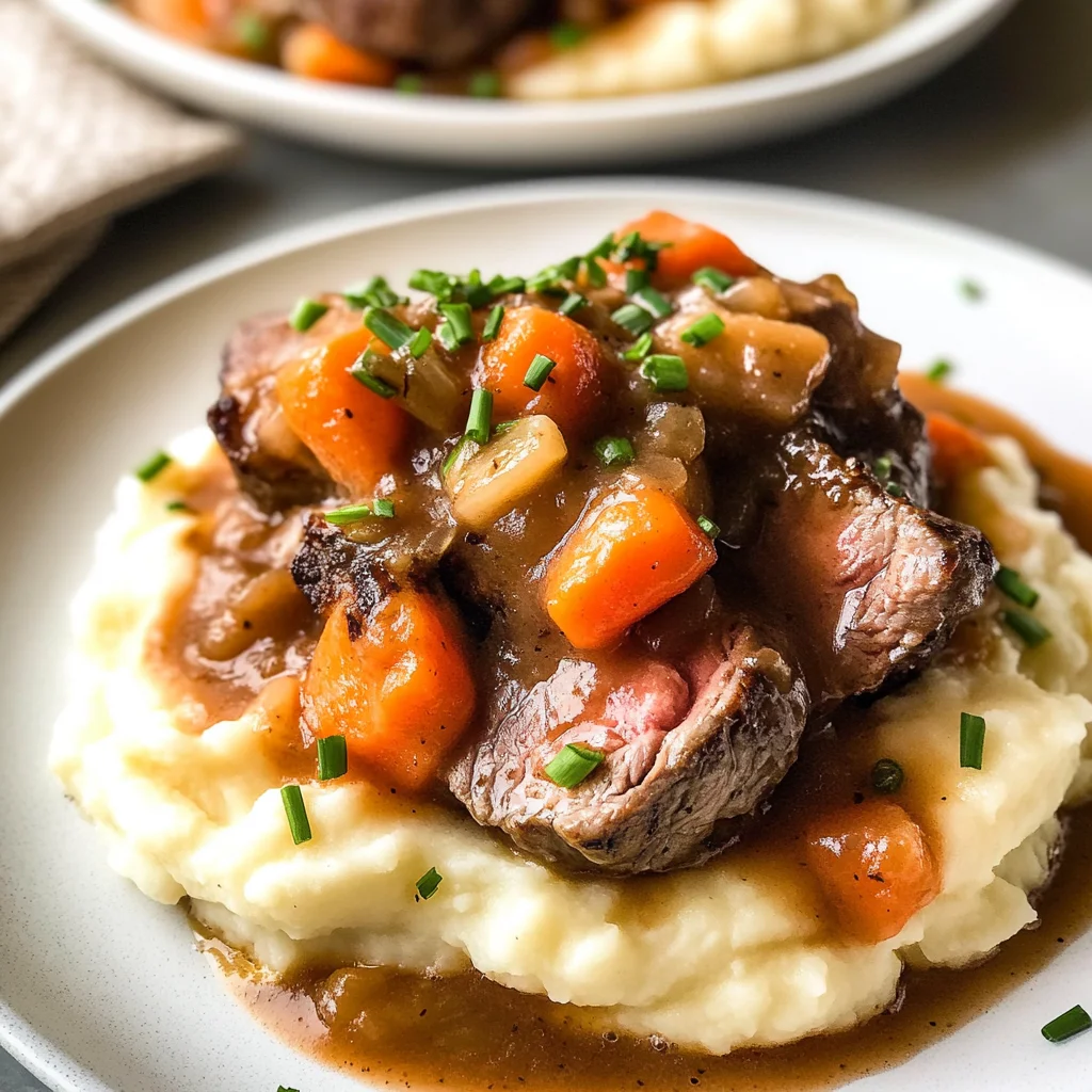 Fall Apple Cider Stew over Mashed Potatoes
