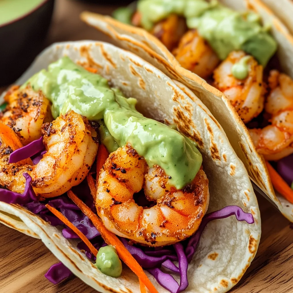 Spicy Shrimp Tacos with Avocado Crema