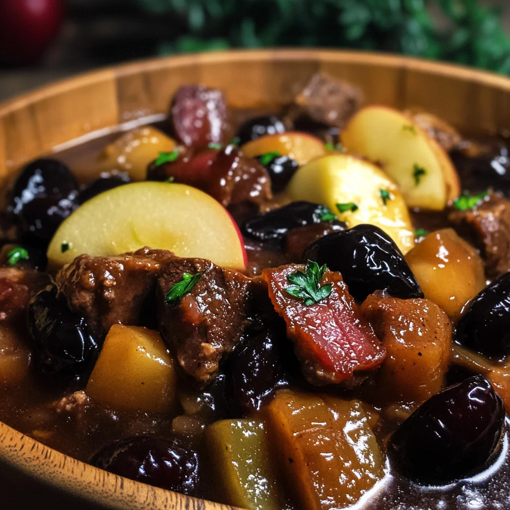 beef Stew with Turkey Bacon, Apples, and Prunes