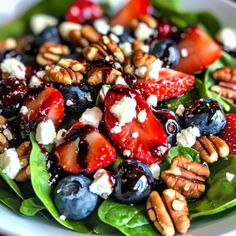 Easy Berry Spinach Salad with Pecans and Balsamic Glaze