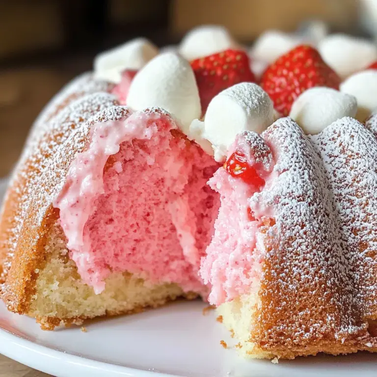 Strawberry Marshmallow Cake (Strawberry Bundt Cake with Marshmallow Cream Filling)