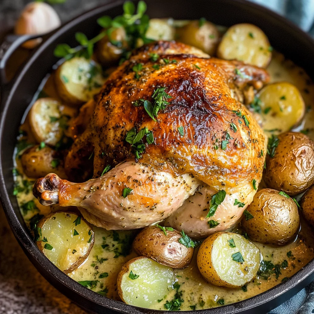 Creamy Lemon and Herb Pot Roasted Chicken
