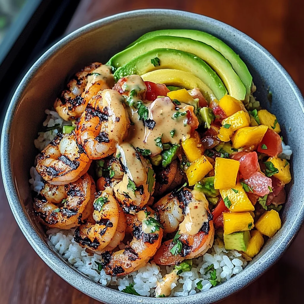 Shrimp and Avocado Bowls with Mango Salsa & Lime-Chili Sauce